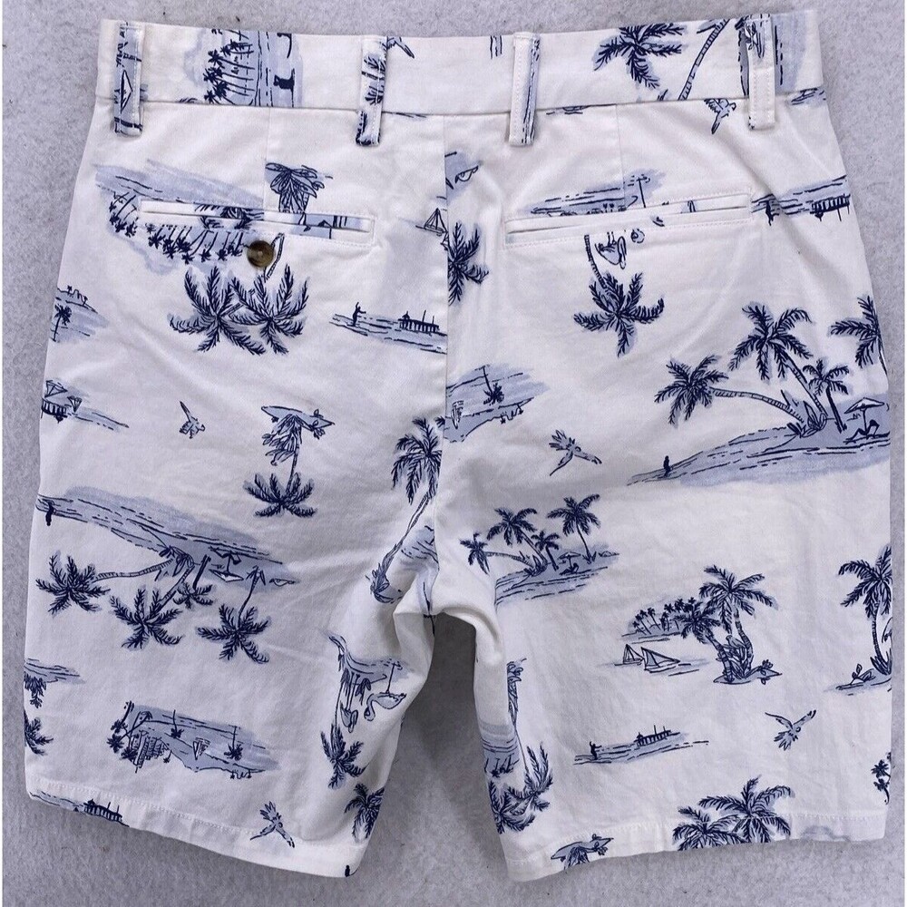 Old Navy Ultimate Slim Shorts Mens 30 White Blue Palm Tree Scenic Beach Chino - Picture 9 of 9